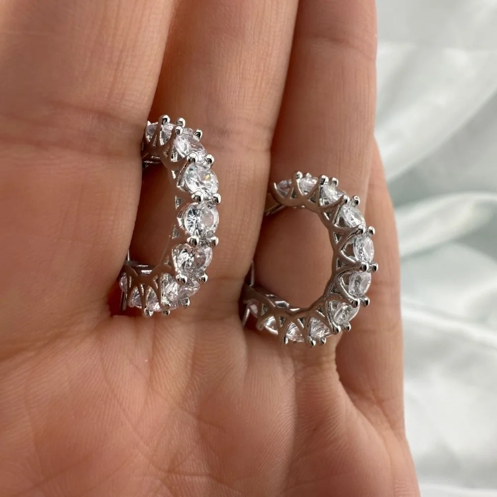 Wedding guests Crystal Silver Hoop Earrings - Picture 6 of 7